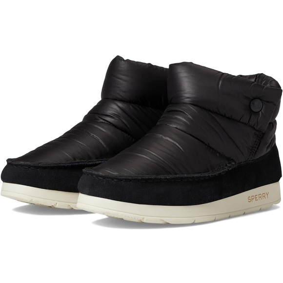 NWT SPERRY Womens's Black Puffer Ankle Moc-Sider Bootie Sz 8 1/2 Shoes​ - Picture 1 of 5